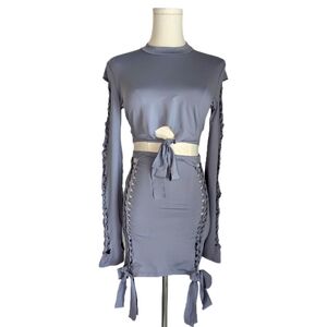 Purple tie crop cutout top and mini skirt set